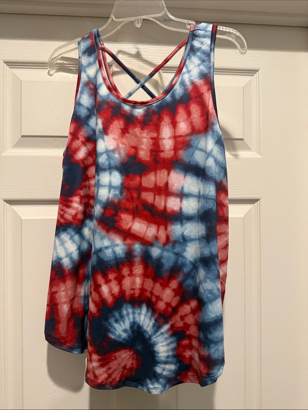 LuLaRoe Large Ginger Tank - Red, Blue & White Tie-Dye